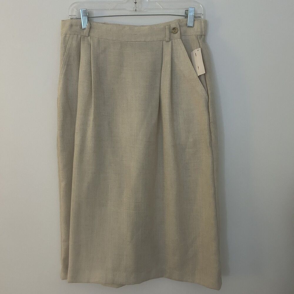Vintage Jantzen Beige Midi‎ Skirt-Sz 14-Front Pleats-Minimal-Clean-Classic